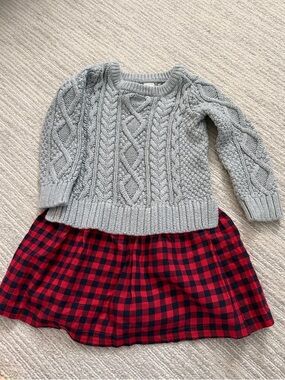 GAP Girls Grey Cable Knit Sweater with Red and Black Plaid Skirt